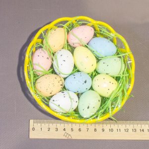 Пасхальный декор набор в корзинке яйца перепелиные 4 см ПД-19-37