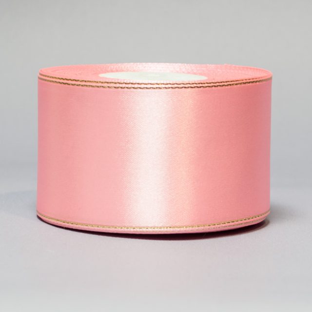 Атласная лента с люрексом 4,8 см розовая с золотом ЛА48-005z