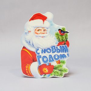 Декор Топпер пластиковый полноцветный Дед Мороз с поздравлением Топп-26
