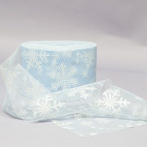 Лента декоративная Белые снежинки голубой