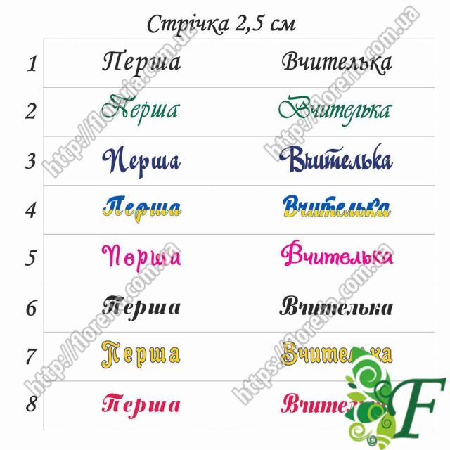 Репсовая лента Набор 5 шт. по 20 см. Выбор надписи на ленте. Первая учительница МЛ-16