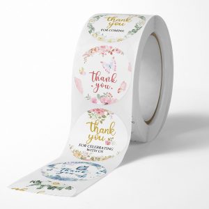 Стикеры наклейки в бобине 500 шт Спасибо тебе (пастельные цветы)
