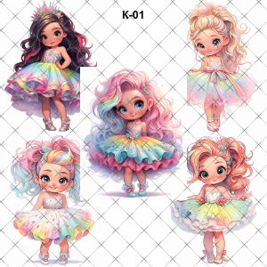 Электронный набор клипартов Девочки радужное платье К-01