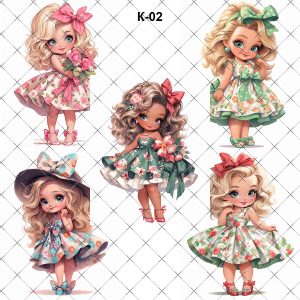 Электронный набор клипартов Девочки платье в цветах К-02