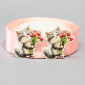 Кабошон Серединка Котик с тюльпанами
