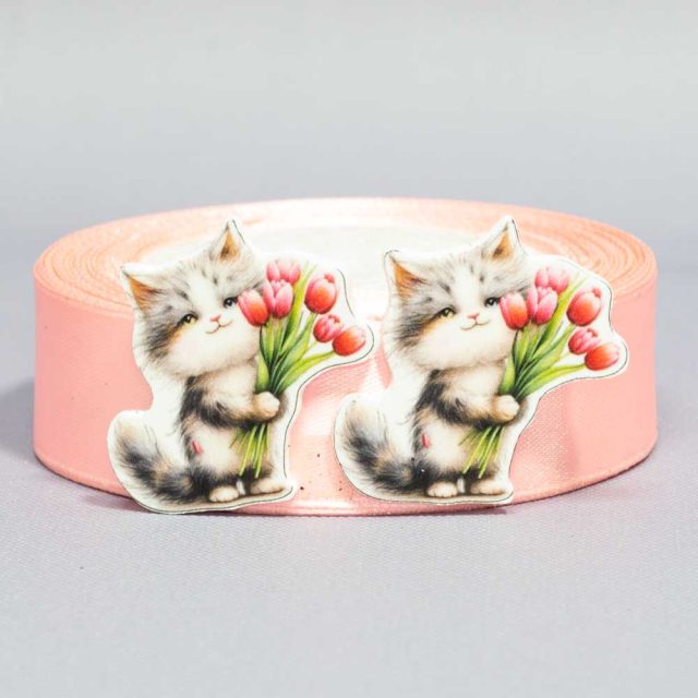 Кабошон Серединка Котик с тюльпанами БРАК