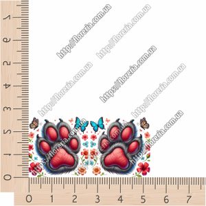 ТермоНаклейки Серые лапки с красным и бабочкой за 2 шт