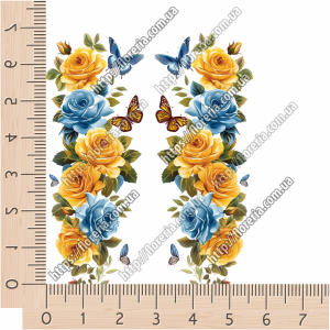 ТермоНаклейки Сине желтые розы с бабочками за 2 шт
