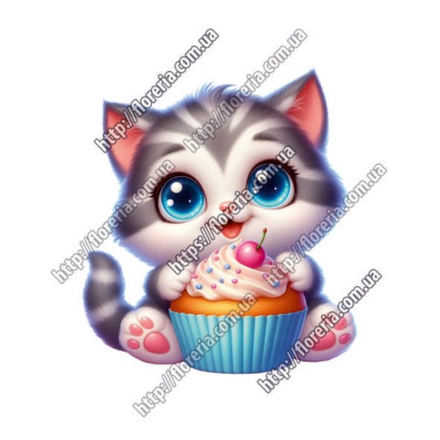 Кабошон Серединка Котик серый с кексом