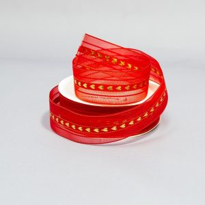 Лента Сетка с сердечками 2,5 см красная за 1 м.