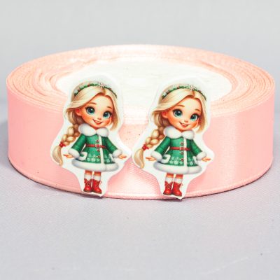 Кабошон Серединка Девочка зеленое пальто и корона из снежинок