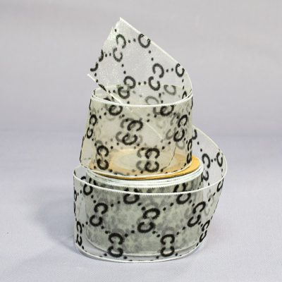 Лента Органза под бренд GG 4 см белая за 1 м.