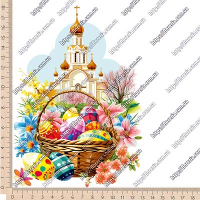 ТермоНаклейки под ленту 15 см. Пасха, Церковь корзина с яйцами