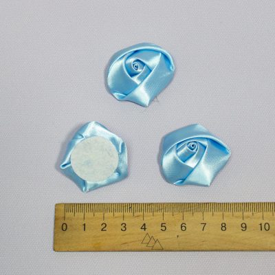 Декор Роза атласная 3,5 см голубая за 1 шт.