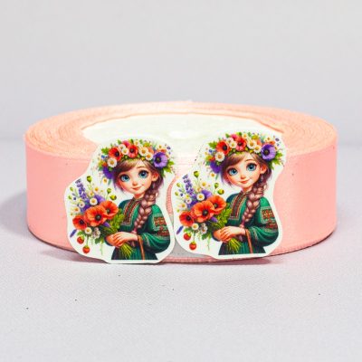 Кабошон Серединка Украинка в зеленом с букетом маков
