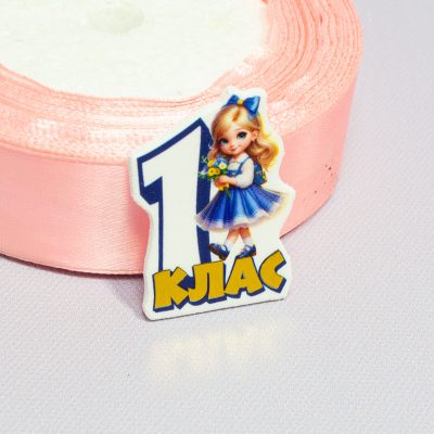 Кабошон пластиковый Зеркальная вставка Школьница 1 класс с одним бантом